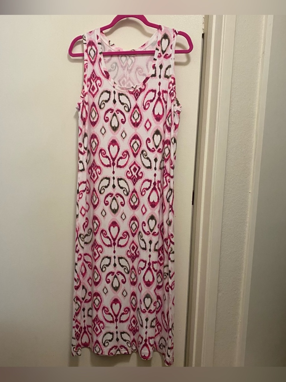 Fresh Produce Ikat Maxi Tank Dress XL Bust 44” Pink Brown Aztec Print Resortwear